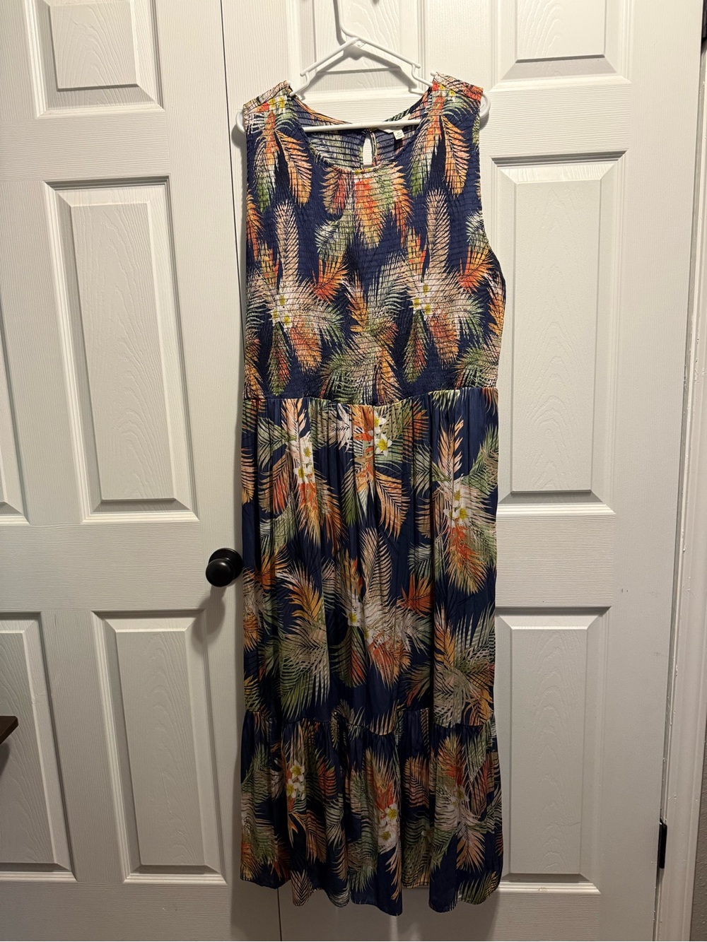 Terra & Sky Navy Tropical Leaf Print Maxi Dress 3x